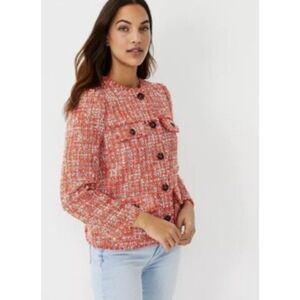 Ann Taylor Orange Spark Fringe Tweed Lady Jacket Sz: 14